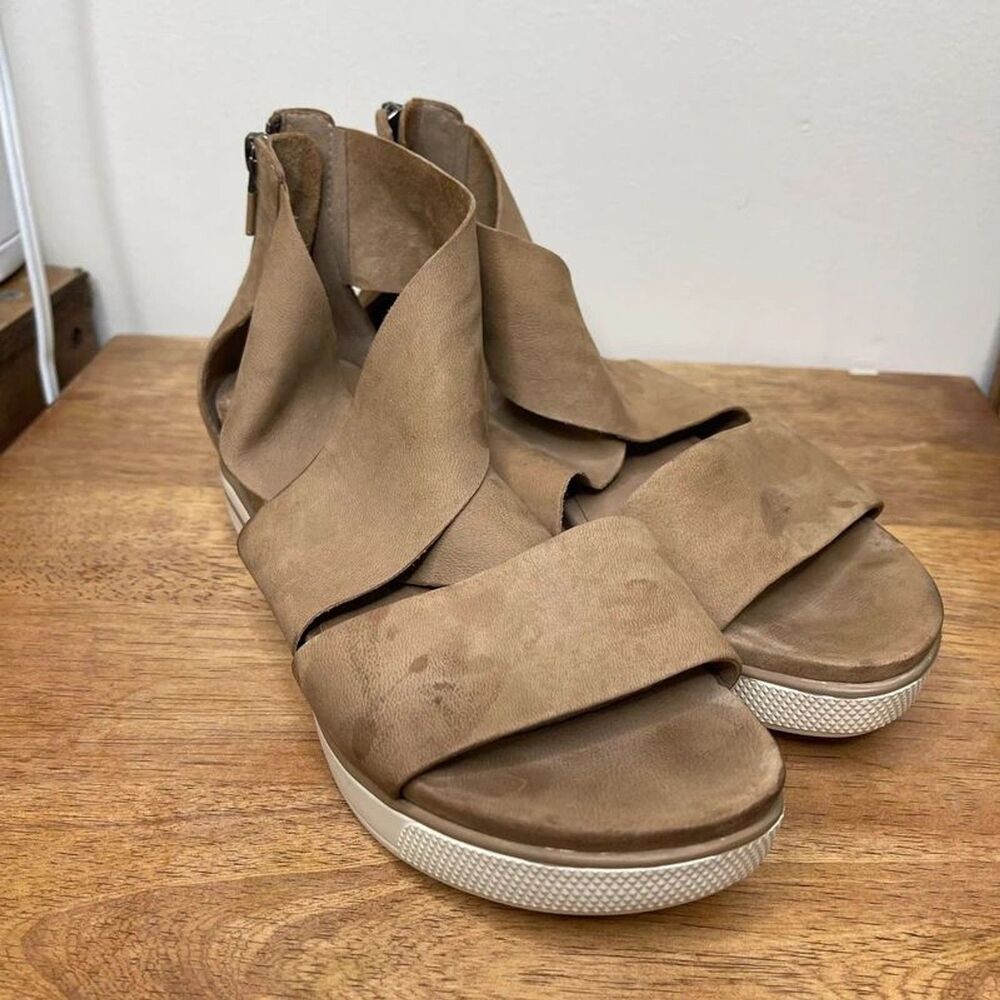 Eileen Fisher Platform Strappy Sandals Women’s 6.5 Tan Brown Suede Open Toe